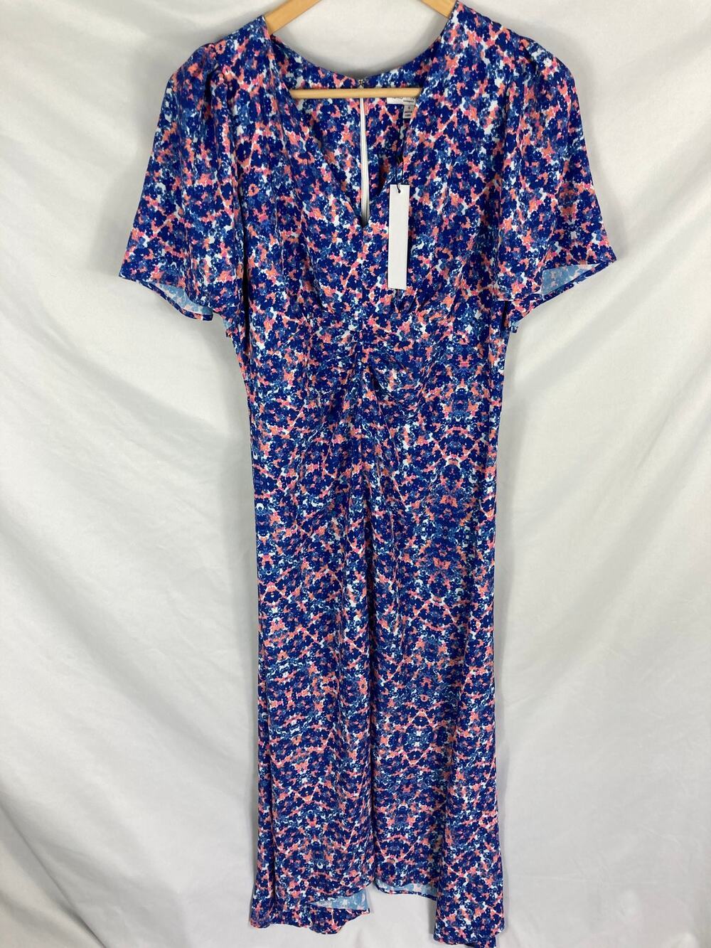 NWT Koko + Mason Floral Print Short Sleeve Midi Dress Blue Size Small